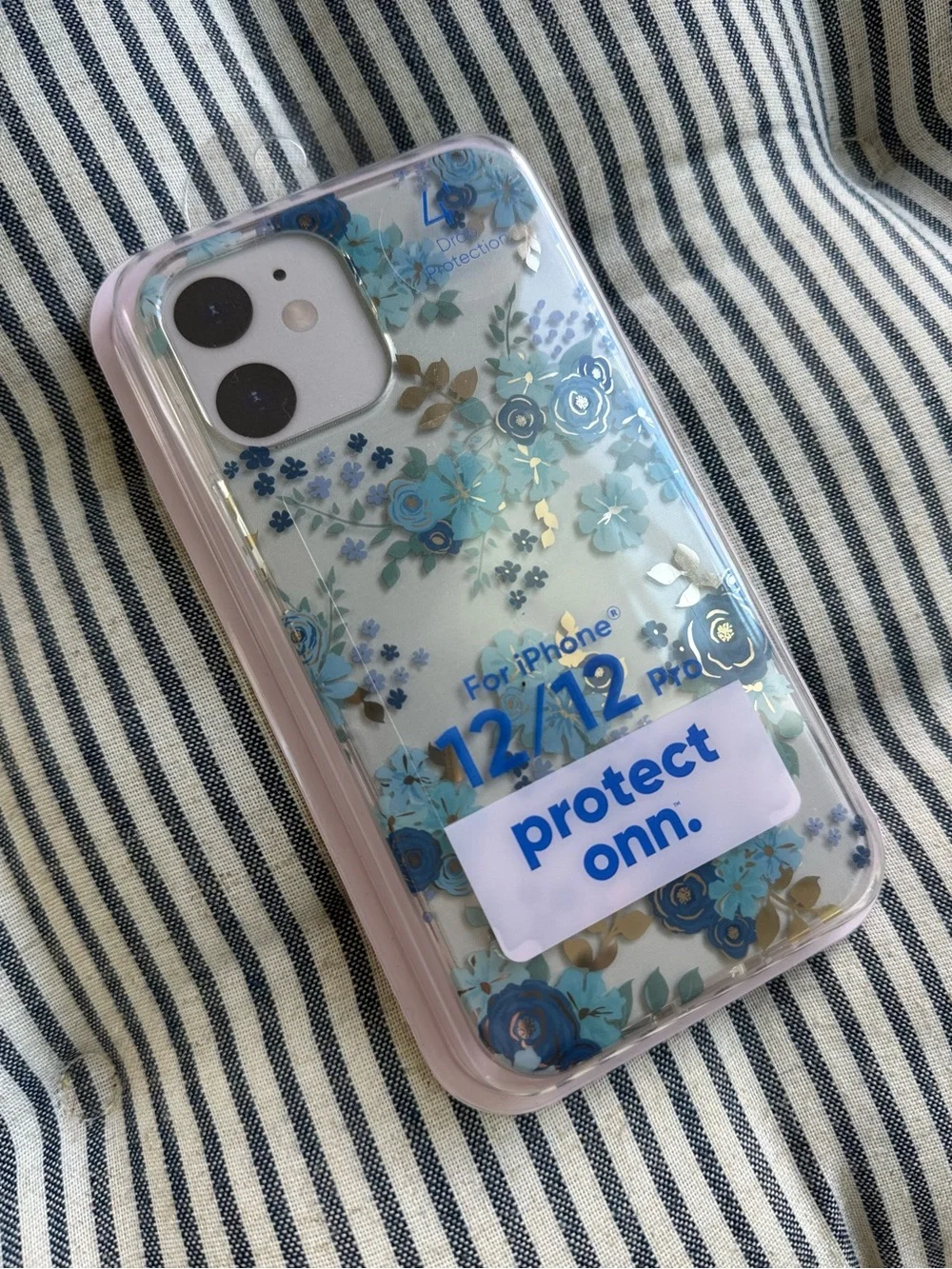 iPhone Case Blue Gold Foil Metallic Floral Brand New for iPhone 12/12 Pro